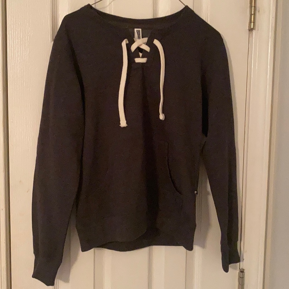 Super cute black hoodie with lace up draw strings